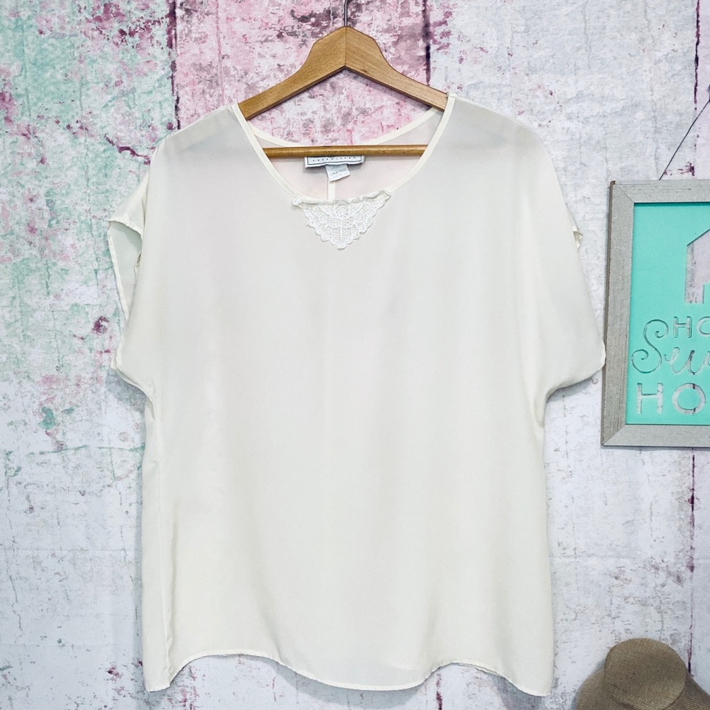 Maggie Lawrence Vintage Cream Lace Trim Short Sleeve Blouse 2497‎ Mens L 14/16